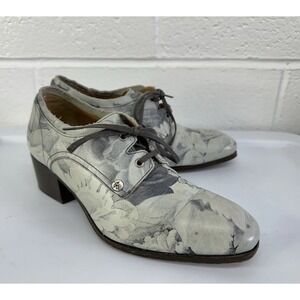 John Fluevog Passage Patuxai Lace Up Heel Oxford / Blue Gray Floral / Women's 7